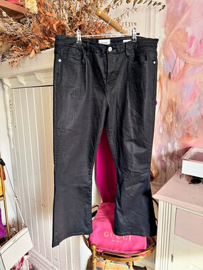 FRAME Le Crop Mini Boot Coated Jeans Coated Black Jeans Waist 33